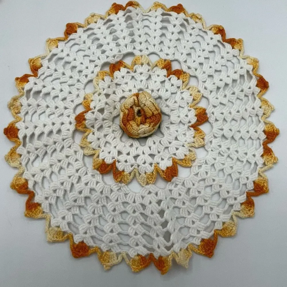 Vintage Set Of Doilies Yellow Trim Flower Centers Three